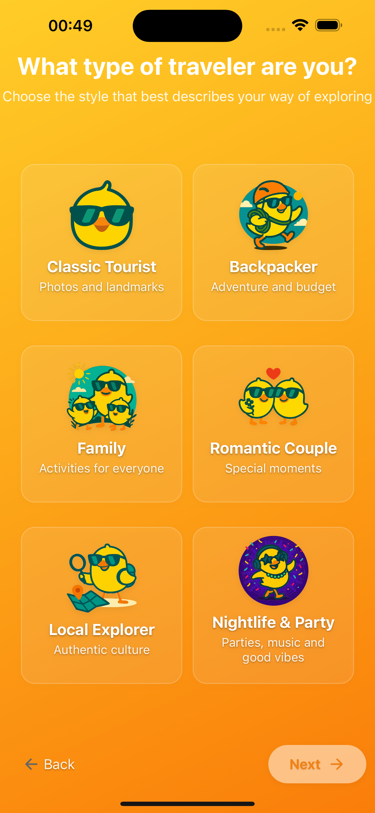 Type of traveler screen